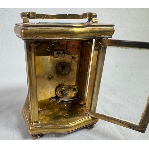 21 - S F French Brass Carriage Clock Platform Escapement Gorge Case with Key  Glass panels, visible escap... 