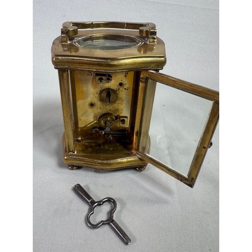 21 - S F French Brass Carriage Clock Platform Escapement Gorge Case with Key  Glass panels, visible escap... 