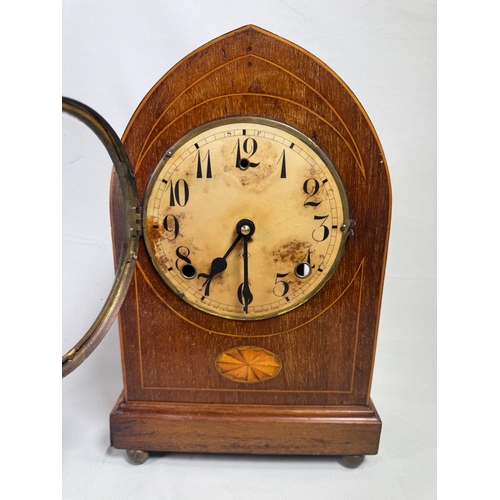 22 - Mixed Mantel Clock Lot inc. Edwardian Case, Wedgwood Clio & Quartz Desk Clock  Three clocks; mixed c... 