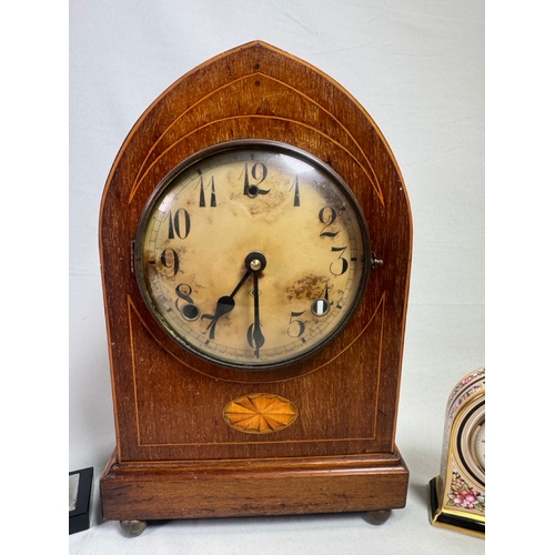 22 - Mixed Mantel Clock Lot inc. Edwardian Case, Wedgwood Clio & Quartz Desk Clock  Three clocks; mixed c... 