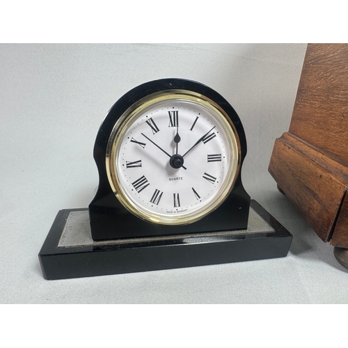 22 - Mixed Mantel Clock Lot inc. Edwardian Case, Wedgwood Clio & Quartz Desk Clock  Three clocks; mixed c... 