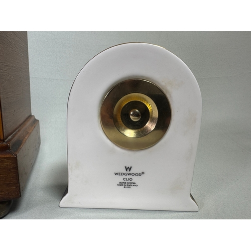 22 - Mixed Mantel Clock Lot inc. Edwardian Case, Wedgwood Clio & Quartz Desk Clock  Three clocks; mixed c... 