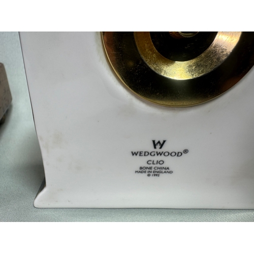 22 - Mixed Mantel Clock Lot inc. Edwardian Case, Wedgwood Clio & Quartz Desk Clock  Three clocks; mixed c... 