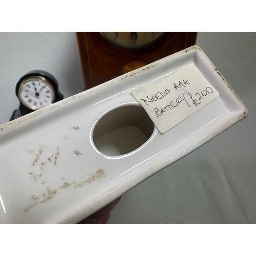 22 - Mixed Mantel Clock Lot inc. Edwardian Case, Wedgwood Clio & Quartz Desk Clock  Three clocks; mixed c... 