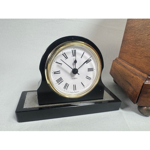 22 - Mixed Mantel Clock Lot inc. Edwardian Case, Wedgwood Clio & Quartz Desk Clock  Three clocks; mixed c... 