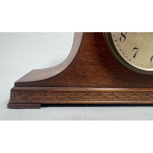 23 - Ingersoll Oak Cased Westminster Chime Mantel Clock Key Wind  Classic arched case, silvered dial. Fai... 