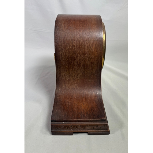 23 - Ingersoll Oak Cased Westminster Chime Mantel Clock Key Wind  Classic arched case, silvered dial. Fai... 