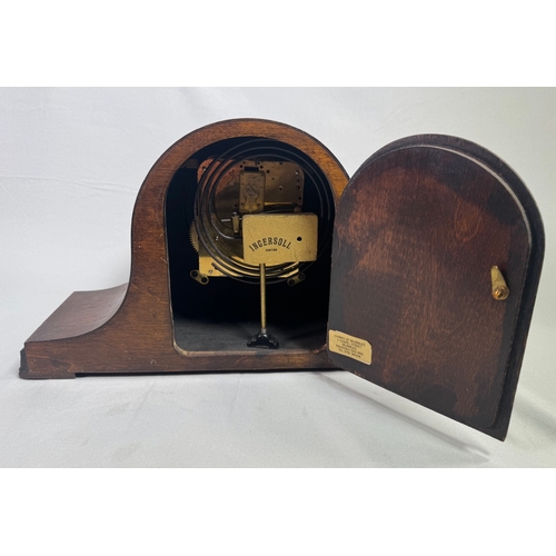 23 - Ingersoll Oak Cased Westminster Chime Mantel Clock Key Wind  Classic arched case, silvered dial. Fai... 