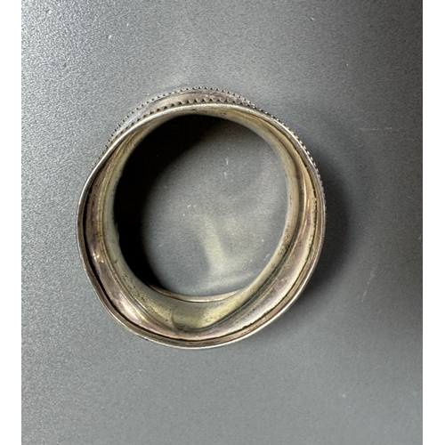 56 - Hallmarked Silver Napkin Ring Beaded Edge Marked Bros  Classic tableware piece. Fair condition; plat... 