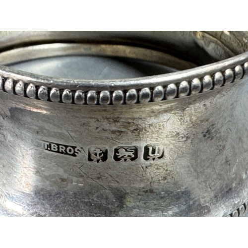 56 - Hallmarked Silver Napkin Ring Beaded Edge Marked Bros  Classic tableware piece. Fair condition; plat... 