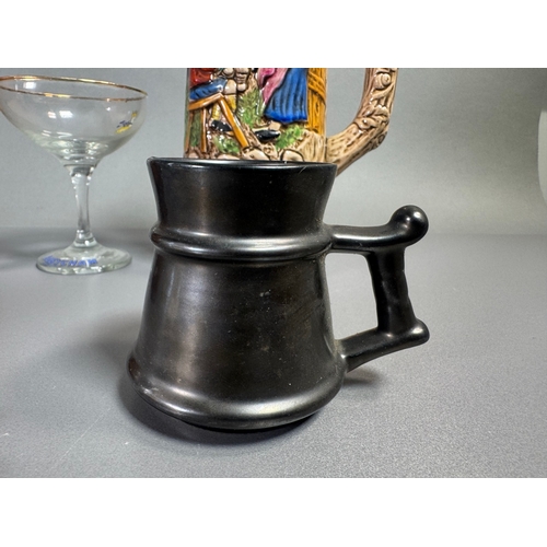 292 - Mixed decorative collector’s lot: ceramic stein, Pilkingtons mug, treen barrel, brass novelties, whi... 