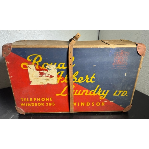 200 - Vintage Luggage Trio – Royal Albert Laundry Windsor Box, Metal Trunk & Canvas Suitcase.

Lot include... 