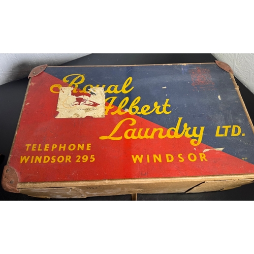 200 - Vintage Luggage Trio – Royal Albert Laundry Windsor Box, Metal Trunk & Canvas Suitcase.

Lot include... 