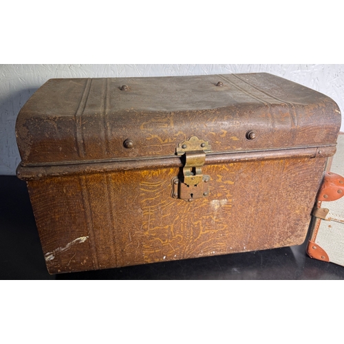 200 - Vintage Luggage Trio – Royal Albert Laundry Windsor Box, Metal Trunk & Canvas Suitcase.

Lot include... 