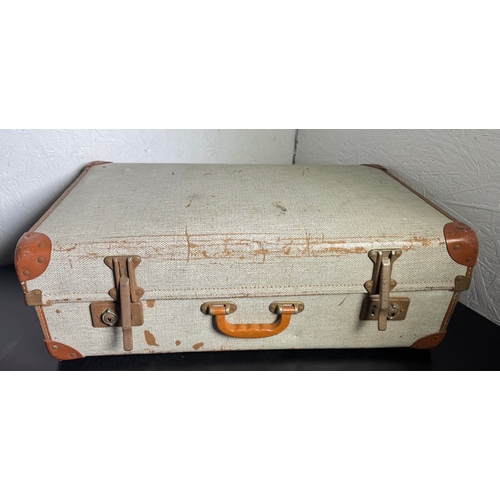 200 - Vintage Luggage Trio – Royal Albert Laundry Windsor Box, Metal Trunk & Canvas Suitcase.

Lot include... 