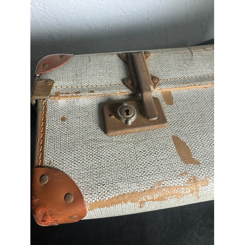 200 - Vintage Luggage Trio – Royal Albert Laundry Windsor Box, Metal Trunk & Canvas Suitcase.

Lot include... 