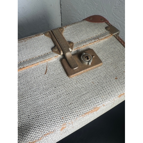 200 - Vintage Luggage Trio – Royal Albert Laundry Windsor Box, Metal Trunk & Canvas Suitcase.

Lot include... 