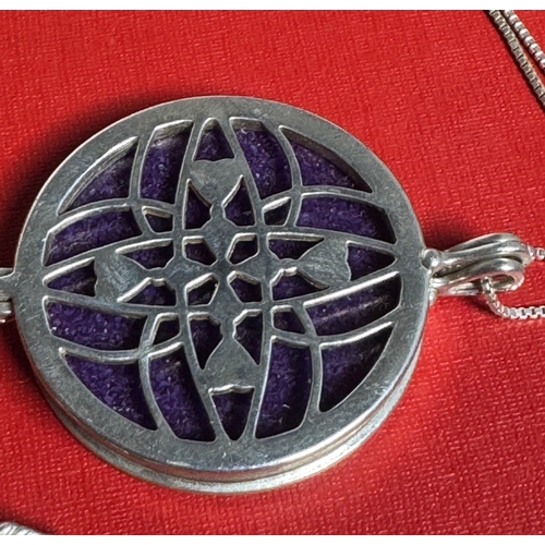 58 - Heavy Solid Silver Pendant Necklace & 3 Sterling Necklaces with Tiger’s Eye, Enamel Locket & Rose Ch... 