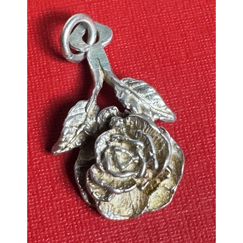 58 - Heavy Solid Silver Pendant Necklace & 3 Sterling Necklaces with Tiger’s Eye, Enamel Locket & Rose Ch... 