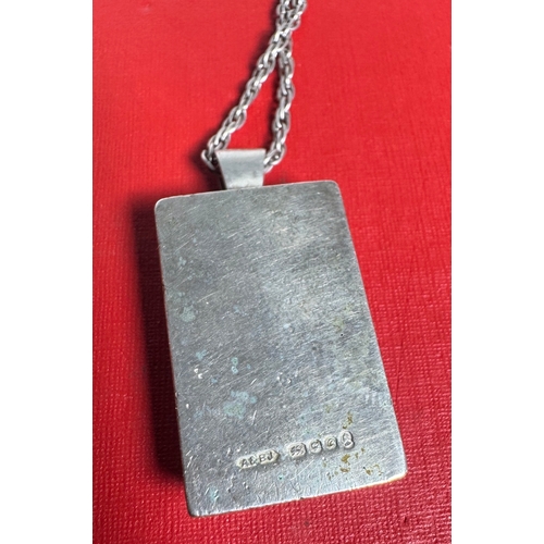 58 - Heavy Solid Silver Pendant Necklace & 3 Sterling Necklaces with Tiger’s Eye, Enamel Locket & Rose Ch... 