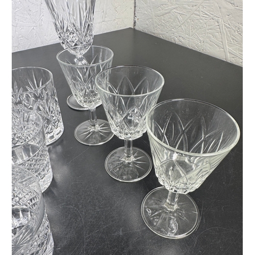 279 - Large Collection of Mixed Cut Crystal Glassware – approx 22 pieces including champagne coupes, wine ... 