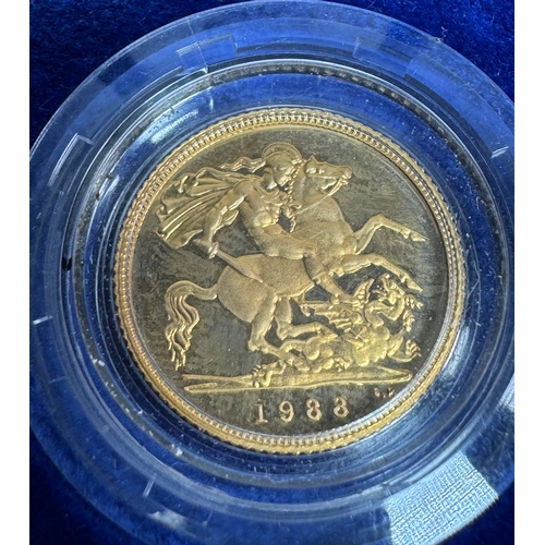 53 - 1988 Royal Mint Gold Proof Half-Sovereign – 22 Carat Gold – Boxed with Certificate of Authenticity (... 