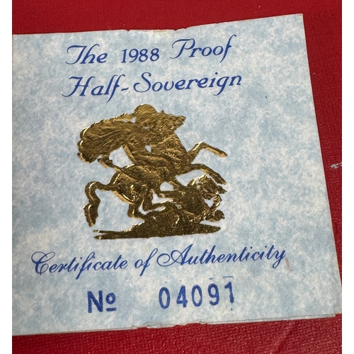 53 - 1988 Royal Mint Gold Proof Half-Sovereign – 22 Carat Gold – Boxed with Certificate of Authenticity (... 
