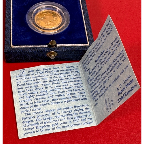 53 - 1988 Royal Mint Gold Proof Half-Sovereign – 22 Carat Gold – Boxed with Certificate of Authenticity (... 