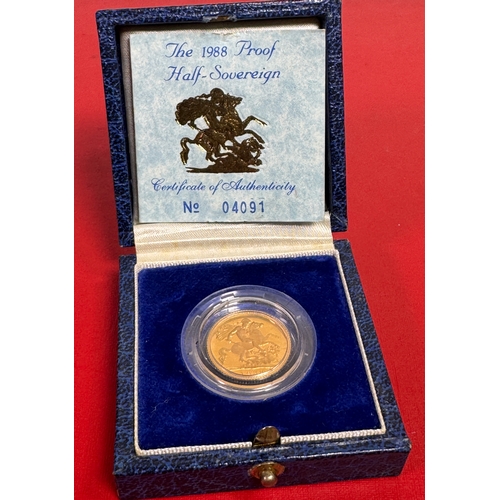 53 - 1988 Royal Mint Gold Proof Half-Sovereign – 22 Carat Gold – Boxed with Certificate of Authenticity (... 