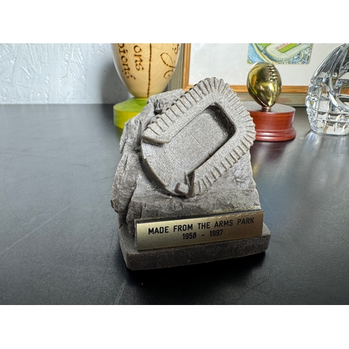 476 - A Collection Of Welsh Rugby Ornaments & A Painting Of Arms Park & Millennium Stadium by John Upton -... 