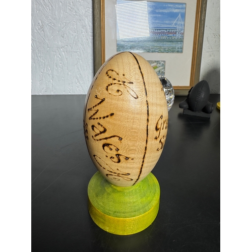 476 - A Collection Of Welsh Rugby Ornaments & A Painting Of Arms Park & Millennium Stadium by John Upton -... 