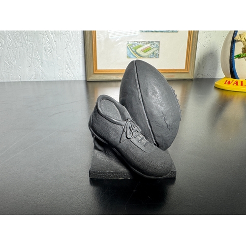 476 - A Collection Of Welsh Rugby Ornaments & A Painting Of Arms Park & Millennium Stadium by John Upton -... 