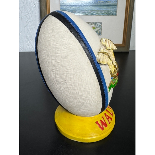 476 - A Collection Of Welsh Rugby Ornaments & A Painting Of Arms Park & Millennium Stadium by John Upton -... 