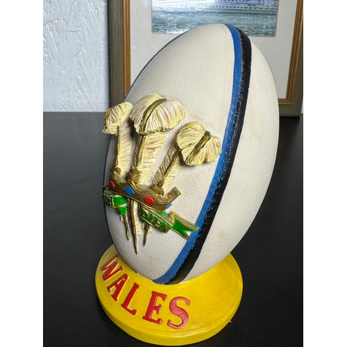 476 - A Collection Of Welsh Rugby Ornaments & A Painting Of Arms Park & Millennium Stadium by John Upton -... 