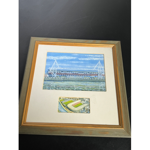 476 - A Collection Of Welsh Rugby Ornaments & A Painting Of Arms Park & Millennium Stadium by John Upton -... 