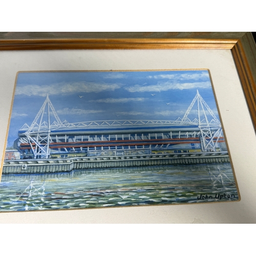 476 - A Collection Of Welsh Rugby Ornaments & A Painting Of Arms Park & Millennium Stadium by John Upton -... 