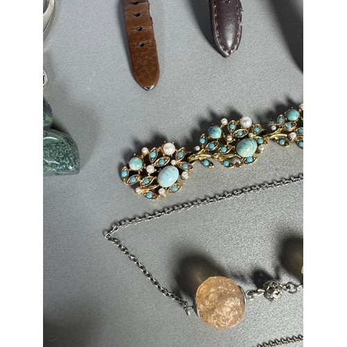 51 - Large mixed vintage jewellery lot — necklaces, brooches, earrings, watches; pair marked 