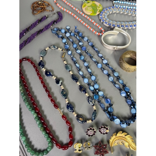 51 - Large mixed vintage jewellery lot — necklaces, brooches, earrings, watches; pair marked 