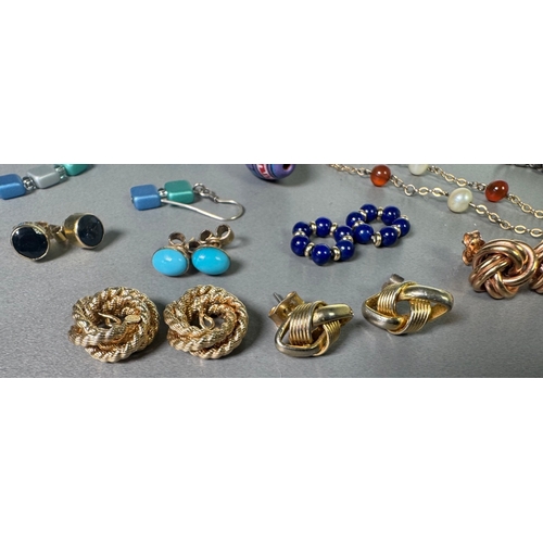 51 - Large mixed vintage jewellery lot — necklaces, brooches, earrings, watches; pair marked 