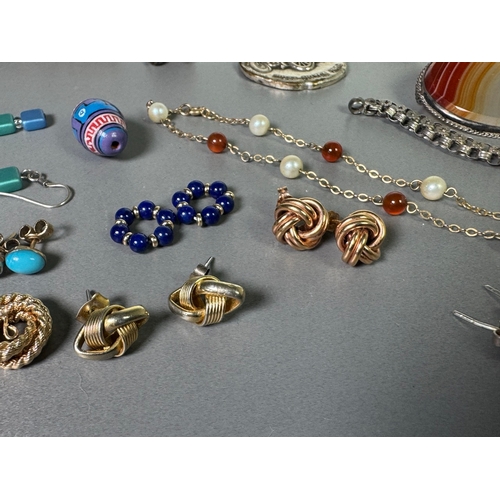 51 - Large mixed vintage jewellery lot — necklaces, brooches, earrings, watches; pair marked 