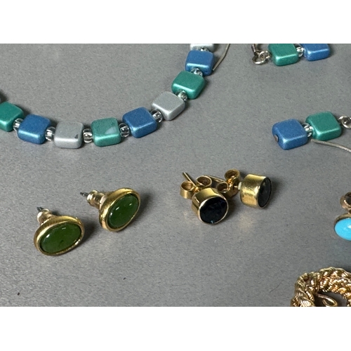 51 - Large mixed vintage jewellery lot — necklaces, brooches, earrings, watches; pair marked 