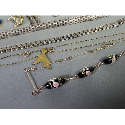 51 - Large mixed vintage jewellery lot — necklaces, brooches, earrings, watches; pair marked 