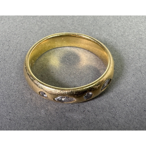 49 - 18ct (750) gold five‑stone diamond band — marquise & round cuts, UK hallmarks, 7.17g.

Fair vintage ... 
