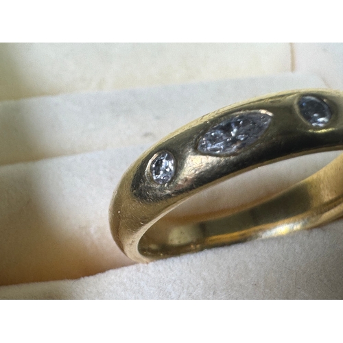 49 - 18ct (750) gold five‑stone diamond band — marquise & round cuts, UK hallmarks, 7.17g.

Fair vintage ... 