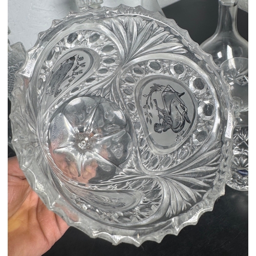 516 - Large Cut Glass & Crystal Collection – Decanters, Edinburgh Tumblers, Wine Glasses & BT Engraved Pie... 
