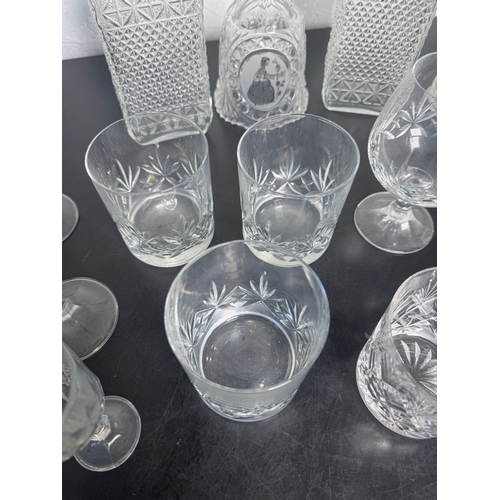 516 - Large Cut Glass & Crystal Collection – Decanters, Edinburgh Tumblers, Wine Glasses & BT Engraved Pie... 