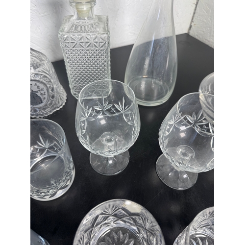 516 - Large Cut Glass & Crystal Collection – Decanters, Edinburgh Tumblers, Wine Glasses & BT Engraved Pie... 