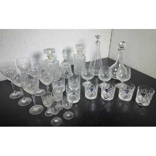 516 - Large Cut Glass & Crystal Collection – Decanters, Edinburgh Tumblers, Wine Glasses & BT Engraved Pie... 