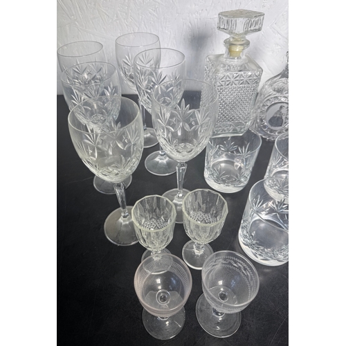 516 - Large Cut Glass & Crystal Collection – Decanters, Edinburgh Tumblers, Wine Glasses & BT Engraved Pie... 