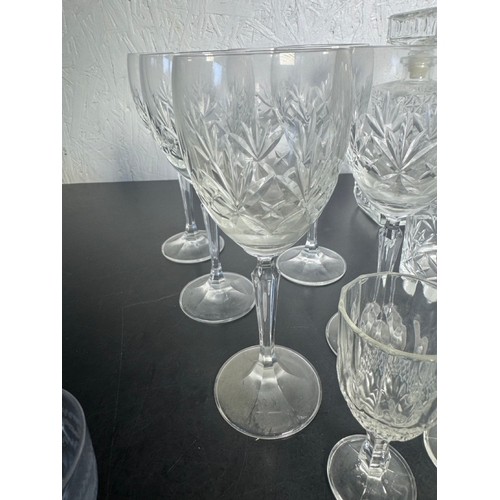 516 - Large Cut Glass & Crystal Collection – Decanters, Edinburgh Tumblers, Wine Glasses & BT Engraved Pie... 